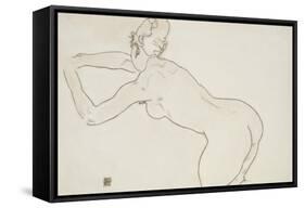 Female Nude Kneeling and Bending Forward to the Left, 1918-Egon Schiele-Framed Stretched Canvas