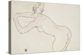 Female Nude Kneeling and Bending Forward to the Left, 1918-Egon Schiele-Stretched Canvas