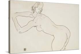 Female Nude Kneeling and Bending Forward to the Left, 1918-Egon Schiele-Stretched Canvas