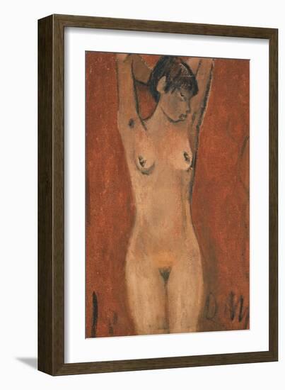 Female Nude on a Brown Background-Otto Muller or Mueller-Framed Giclee Print