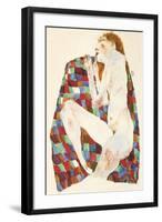 Female Nude on Coloured Blanket, c.1911-Egon Schiele-Framed Serigraph