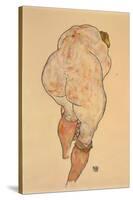 Female Nude Pulling Up Stockings, Rear View, 1918-Egon Schiele-Stretched Canvas