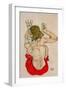 Female Nude Seated on Red Drapery-Egon Schiele-Framed Giclee Print