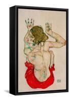 Female Nude Seated on Red Drapery-Egon Schiele-Framed Stretched Canvas