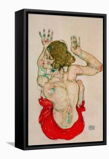 Female Nude Seated on Red Drapery-Egon Schiele-Framed Stretched Canvas