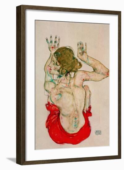 Female Nude Seated on Red Drapery-Egon Schiele-Framed Giclee Print