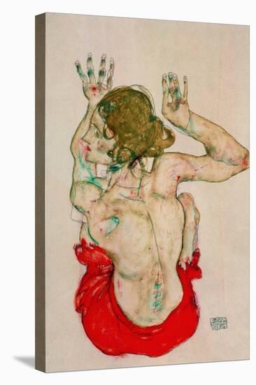 Female Nude Seated on Red Drapery-Egon Schiele-Stretched Canvas