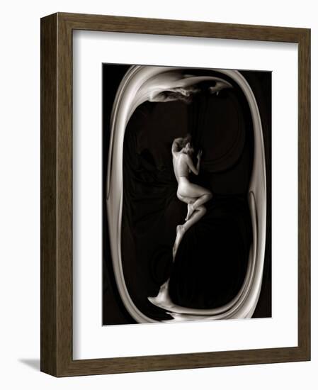 Female Nude Sleeping on Black Background in Oval Frame-Winfred Evers-Framed Photographic Print