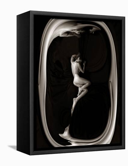 Female Nude Sleeping on Black Background in Oval Frame-Winfred Evers-Framed Stretched Canvas