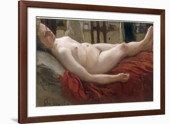 Female Nude (Wife of the artist)-B.M. Kustodiev-Framed Giclee Print