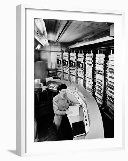 Female Operator at the Console of the 'Raydac', Raytheon Digital Automatic Computer, August 2, 1952-null-Framed Photo