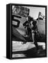 Female Pilot of the Us Women's Air Force Service Posed with Her Leg Up on the Wing of an Airplane-Peter Stackpole-Framed Stretched Canvas