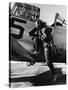 Female Pilot of the Us Women's Air Force Service Posed with Her Leg Up on the Wing of an Airplane-Peter Stackpole-Stretched Canvas