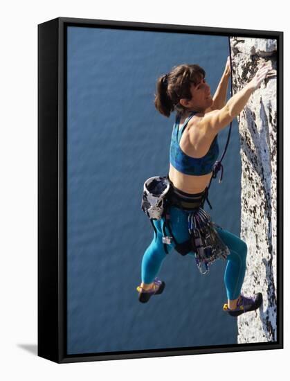 Female Rock Climber Reaching for a Grip, New Paltz, New York, USA-null-Framed Stretched Canvas