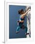 Female Rock Climber Reaching for a Grip, New Paltz, New York, USA-null-Framed Photographic Print