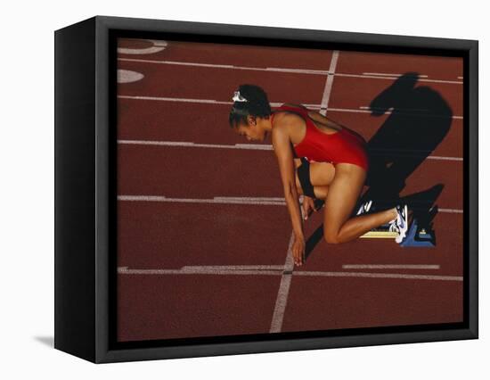 Female Runner at the Start of a Track Race-null-Framed Stretched Canvas