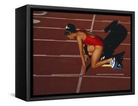 Female Runner at the Start of a Track Race-null-Framed Stretched Canvas