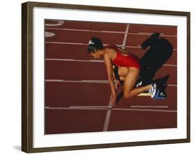 Female Runner at the Start of a Track Race-null-Framed Photographic Print