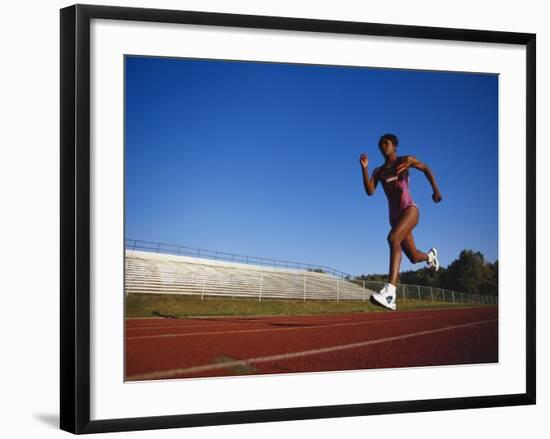 Female Runner Training on the Track-null-Framed Photographic Print