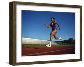 Female Runner Training on the Track-null-Framed Photographic Print