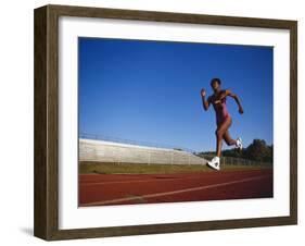 Female Runner Training on the Track-null-Framed Photographic Print