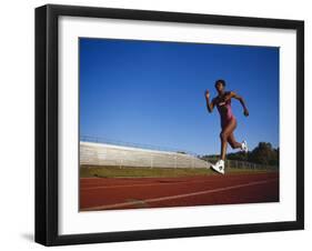 Female Runner Training on the Track-null-Framed Photographic Print