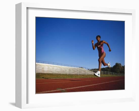 Female Runner Training on the Track-null-Framed Photographic Print