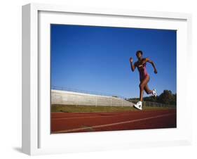 Female Runner Training on the Track-null-Framed Photographic Print