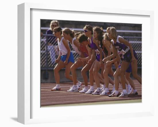 Female Runners at the Start of a Track Race-null-Framed Photographic Print