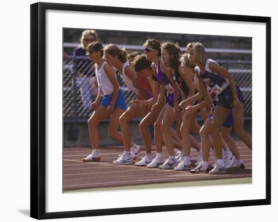 Female Runners at the Start of a Track Race-null-Framed Photographic Print