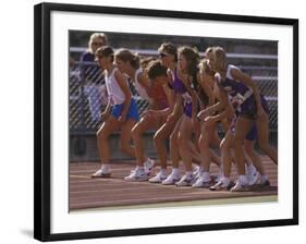 Female Runners at the Start of a Track Race-null-Framed Photographic Print
