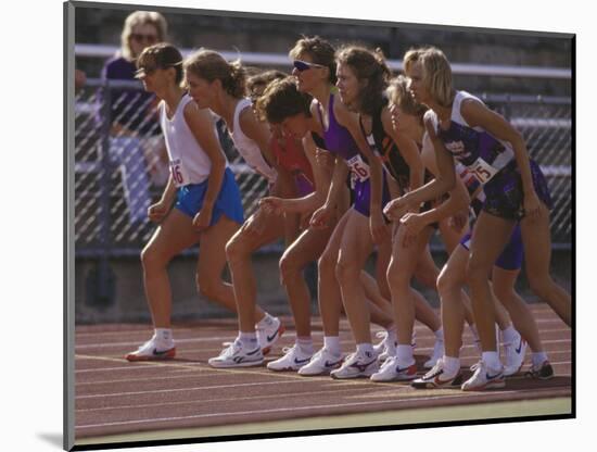 Female Runners at the Start of a Track Race-null-Mounted Photographic Print