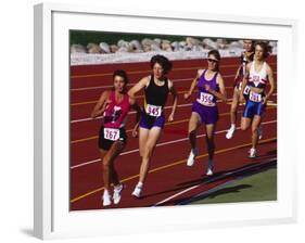 Female Runners Competing in a Track Race-null-Framed Photographic Print