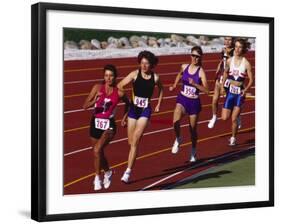 Female Runners Competing in a Track Race-null-Framed Photographic Print