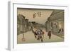 Female Servers Attract Travelers to Get Them to Take their Tea Houses-Utagawa Hiroshige-Framed Art Print