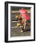 Female Shopkeeper in Thai Old Fashioned Traditional Cloth ,Red Paper Umbrella and Load Thai Food In-aodaodaodaod-Framed Photographic Print