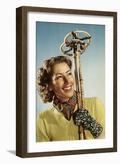 Female Skier with Her Ski Poles-null-Framed Photographic Print