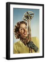 Female Skier with Her Ski Poles-null-Framed Photographic Print