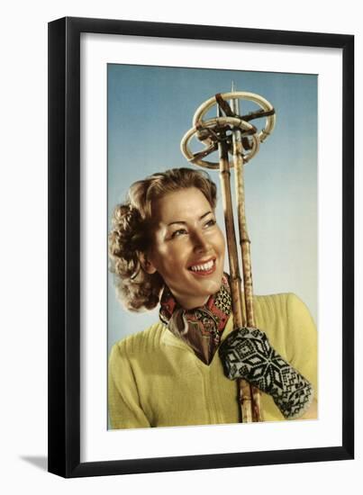 Female Skier with Her Ski Poles-null-Framed Photographic Print