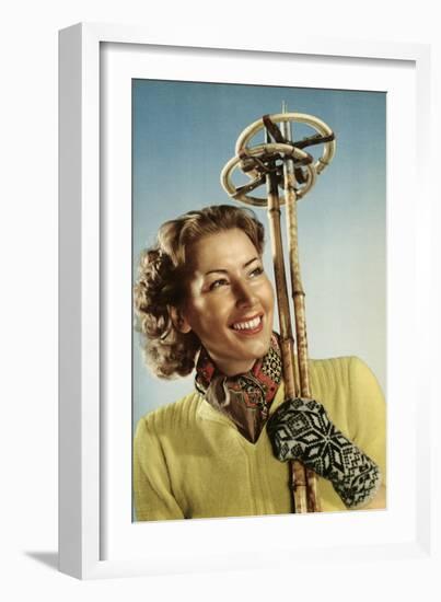 Female Skier with Her Ski Poles-null-Framed Photographic Print