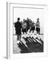 Female Soccer Team Standing in Front of Their Couch-null-Framed Photographic Print