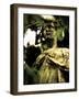 Female Statue Partly Obscured by Leaves in Cemetery-Clive Nolan-Framed Photographic Print