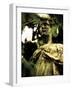 Female Statue Partly Obscured by Leaves in Cemetery-Clive Nolan-Framed Photographic Print