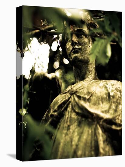 Female Statue Partly Obscured by Leaves in Cemetery-Clive Nolan-Stretched Canvas