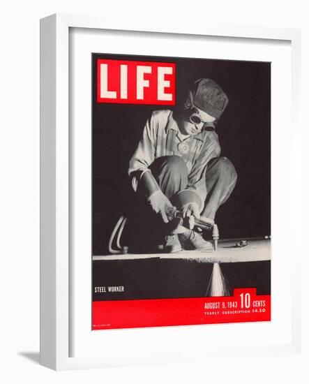 Female Steel Worker During WWII, August 9, 1943-Margaret Bourke-White-Framed Photographic Print