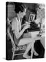 Female Student Typing a Letter at the University of Missouri-Alfred Eisenstaedt-Stretched Canvas