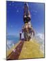Female Surfer Doing a Headstand on a Surfboard-null-Mounted Photographic Print