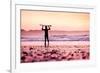 Female Surfer on the Beach at the Sunset-iko-Framed Photographic Print