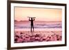 Female Surfer on the Beach at the Sunset-iko-Framed Photographic Print