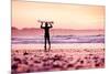 Female Surfer on the Beach at the Sunset-iko-Mounted Photographic Print